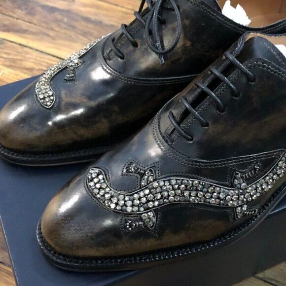 Ralph Lauren Runway Fall '18 Licia Italian Leather Crystal Gecko Oxfords - Picture 1 of 16